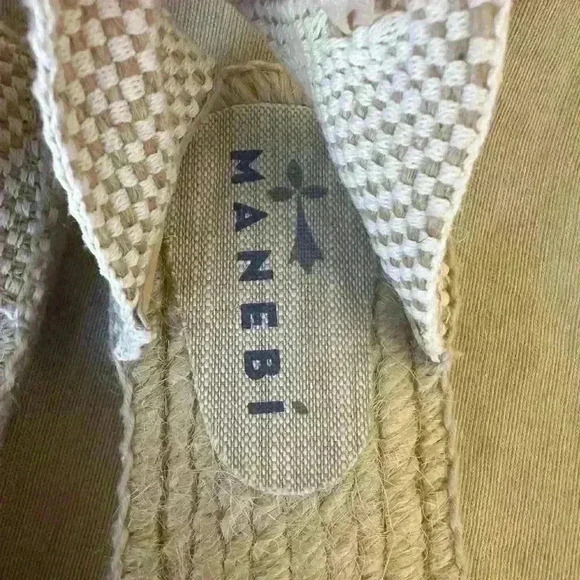 Manebi Hamptons Striped Canvas Espadrilles With Ankle Ties In Tan Size 39/9 NWOT - Picture 7 of 12